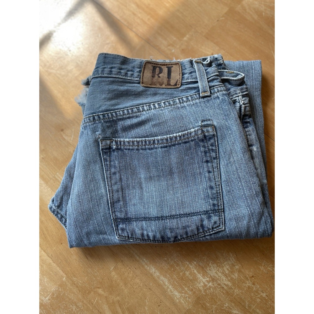 Ralph Lauren Low Rise Colton Bootcut Medium Distressed Mens Blue Jeans 34x32